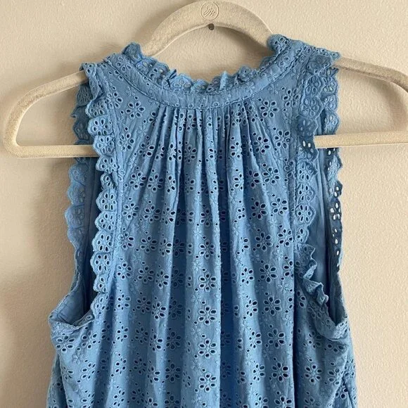 Hatley Women S Blue Eyelet Cotton Tasseled Sleeveless Tiered Emma Maxi Dress - Picture 12 of 12